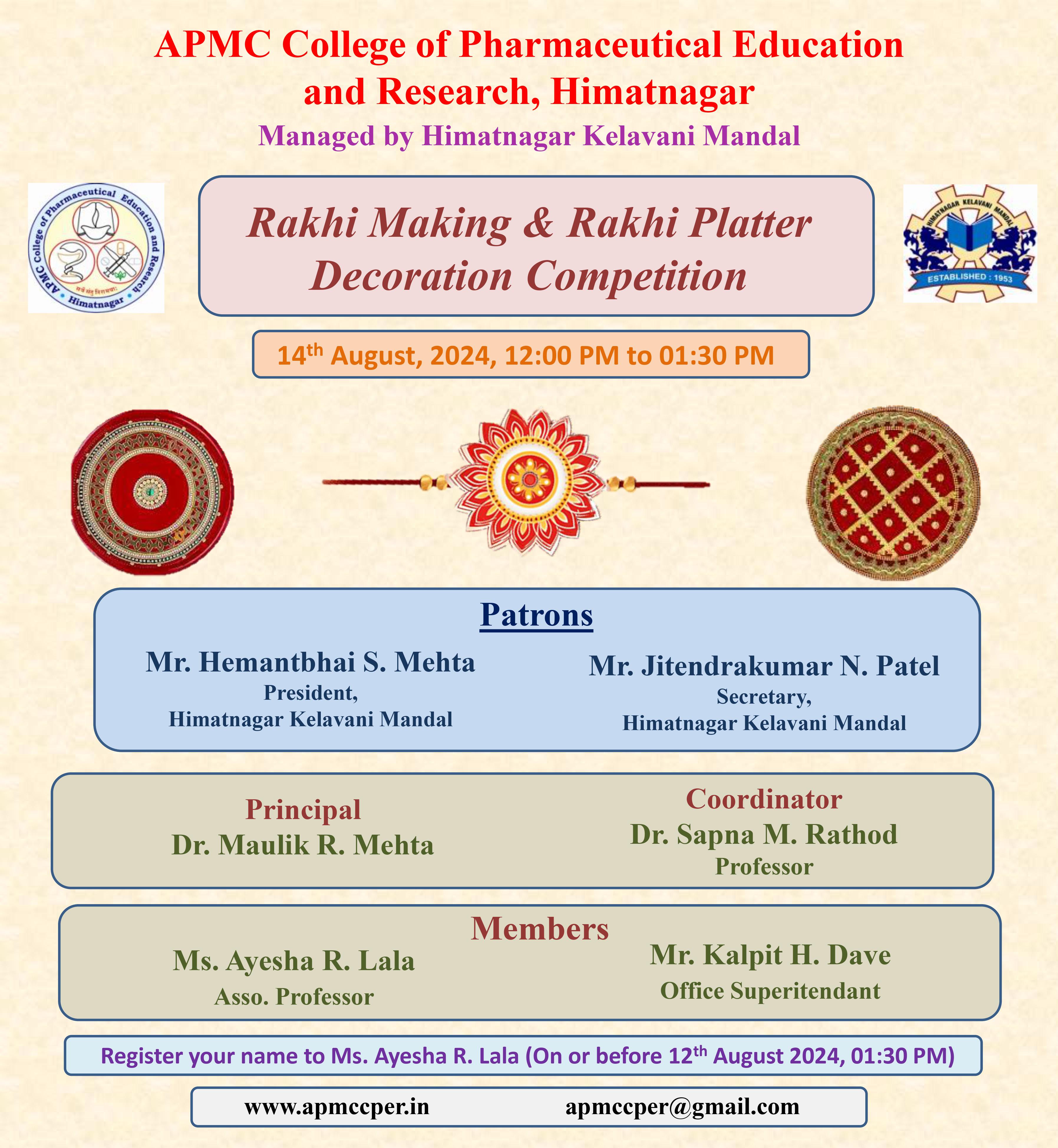 Rakhi Making & Rakhi Platter Decoration Competition & Prize Distribution Ceremony.