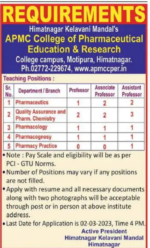 Pharma Faculty Recruitment Advertisement